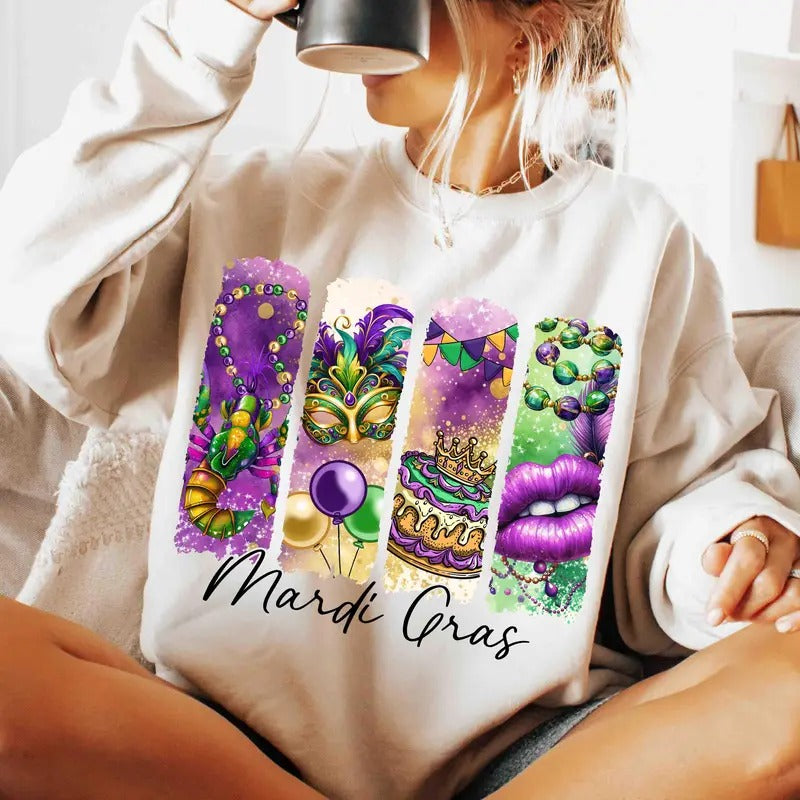 Retro Mardi Gras Tshirt Sweatshirt, Fleur De Lis, Brushstroke Mardi Gras Shirt, Gras Coquette, Louisiana Crawfish Shirt,...