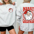 Retro Merry Christmas Santa Checkered Front and Back Sweatshirt 2 sides, Santa Xmas Sweatshirt T-Shirts, Hoodie