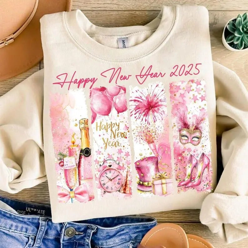 Retro New Year 2025 Sweatshirt, Hoodie, T-Shirt, New Years Shirt, Gold Glitter Disco Ball Shirt, Gold Glitter, New Year...