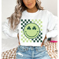 Retro Patricks Smiley Face Sweatshirt, Checkered Clover Sweater, Cute Women Patrick's T-Shirt, Happy Patricks Day,...
