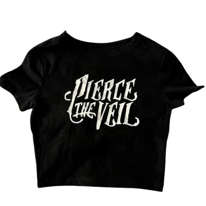 Retro Pierce The Veil Baby Tee, Y2k Top Women Streetwear, Gothic Emo Girl, Scene Clothing 2000s, Women Fitted T-Shirt,...