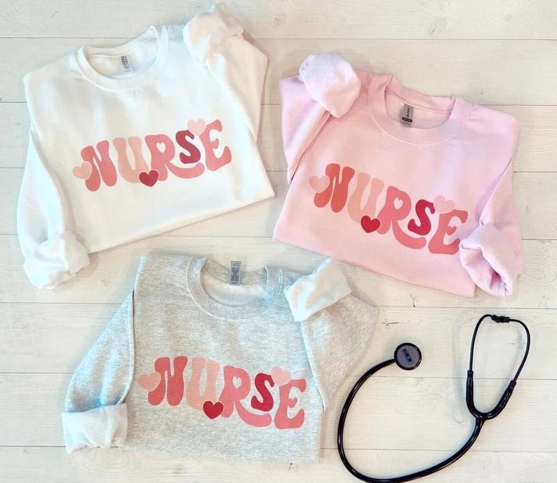 Retro Pink Nurse Sweatshirt, Loved nurse shirt, Nurse Valentines Day crewneck, Valentine Nurse Sweaters, Nicu Labor Peds...