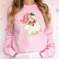 Retro Pink Santa Christmas Sweatshirt, Cute Pink Christmas Sweatshirt, Women Christmas Matching Shirt, Retro Christmas...