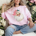 Retro Pink Santa Christmas Sweatshirt, Pink Christmas PJs Matching Family Pajamas Retro Christmas Shirt Hoodie