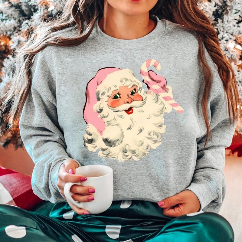 Retro Pink Santa Sweatshirt, Santa Claus Face Sweatshirt, Vintage Christmas Hoodie, Santa Retro Style Sweater, Santaface...