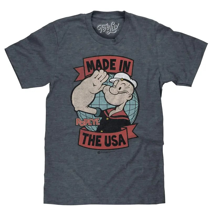 Retro Popeye Made in the USA T-Shirt - Indigo Heather Hoodie, Sweatshirt | GrindPrints.com