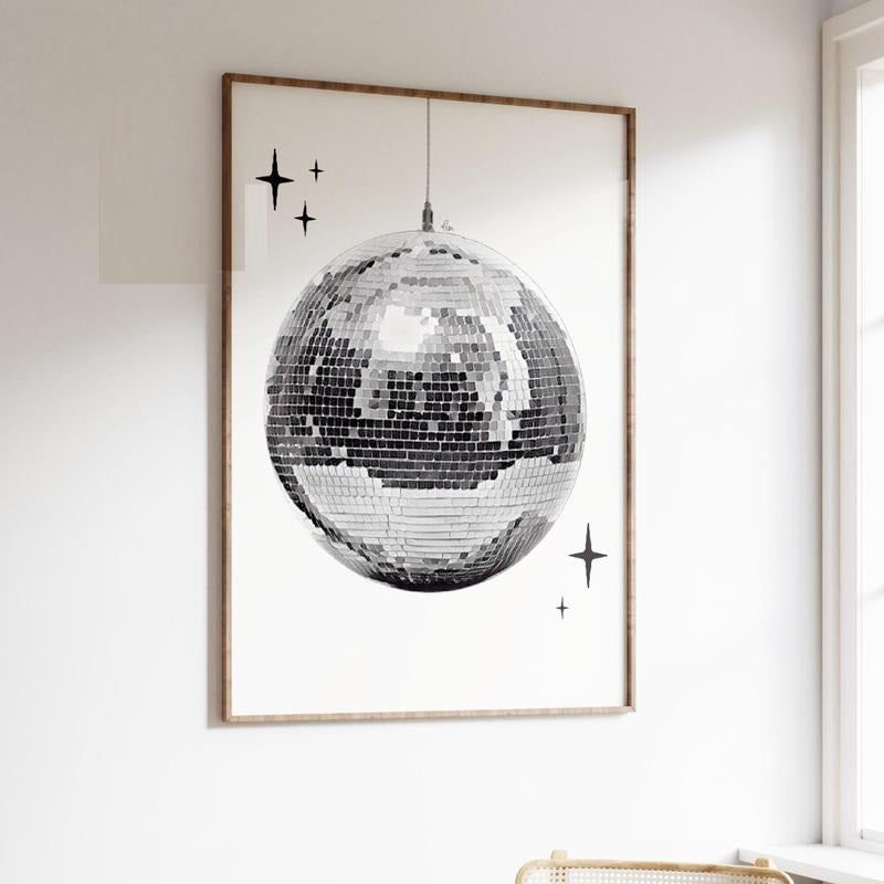 Retro Print, Disco Ball, Vintage Print Disco Decor, Retro Poster Wall Art, Aesthetic Funky Print, Poster Prints No Frame,...