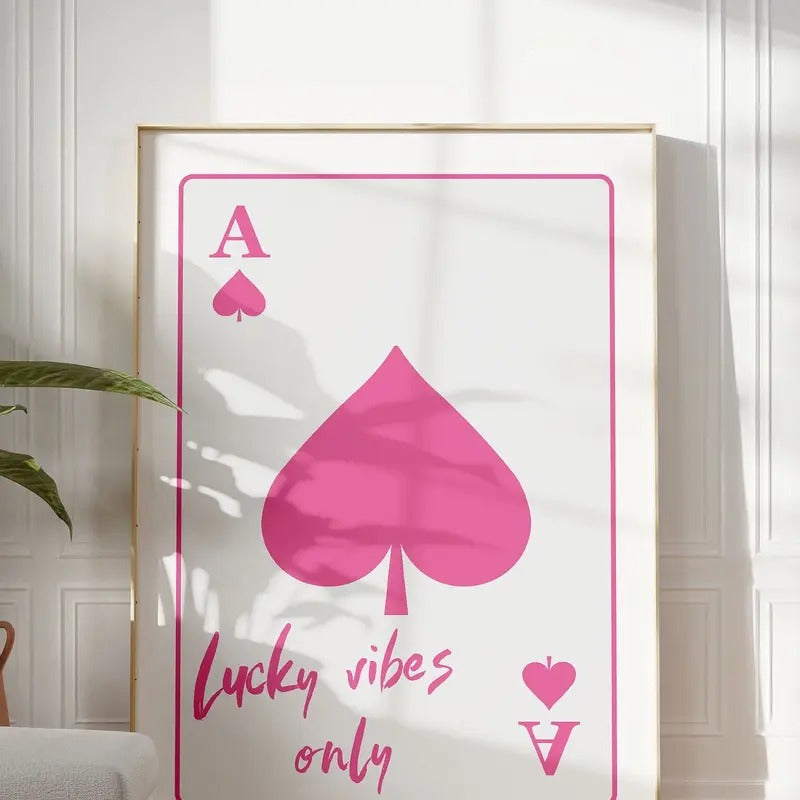 Retro Print, Trendy Minimalistic Lucky You Poster, Girly Preppy Prints, Ace Card Girls Room Decorations, Dorm Decor,...
