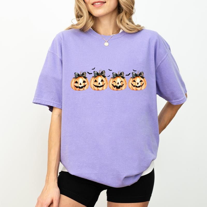 Retro Pumpkin Tee, Coquette Halloween Pumpkin Bow Graphic Shirt, Spooky Season Unhinged Shirt, Funny Shirt For Women,...