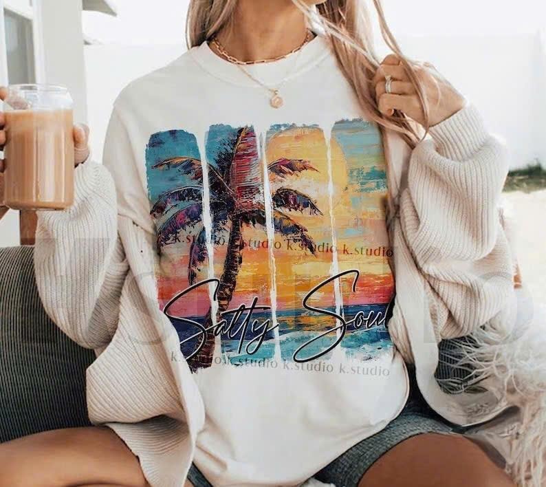 Retro Salty Soul Summer Vibes Tee, Summer Beach Shirt, Salty Summer Sea Salt Sand Vacation Gift Hoodie, Sweatshirt