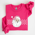 Retro Santa Checkered, Pink, Christmas, Winter, Snow, Xmas Sweatshirt, Women's Crew Neck, Crewneck T-Shirts, Hoodie