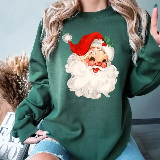 Retro Santa Sweatshirt, Vintage Santa Sweatshirt, Retro Christmas Santa, Holiday Clothing Women, Christmas Sweatshirt for...