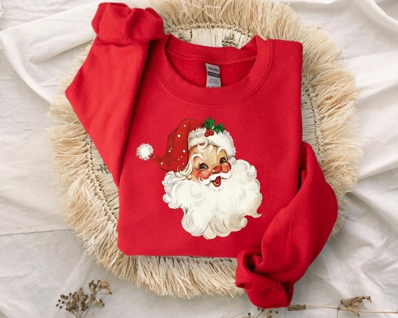 Retro Santa Sweatshirt, Vintage Santa Sweatshirt, Retro Christmas Santa, Holiday Clothing Women, Christmas Sweatshirt for...