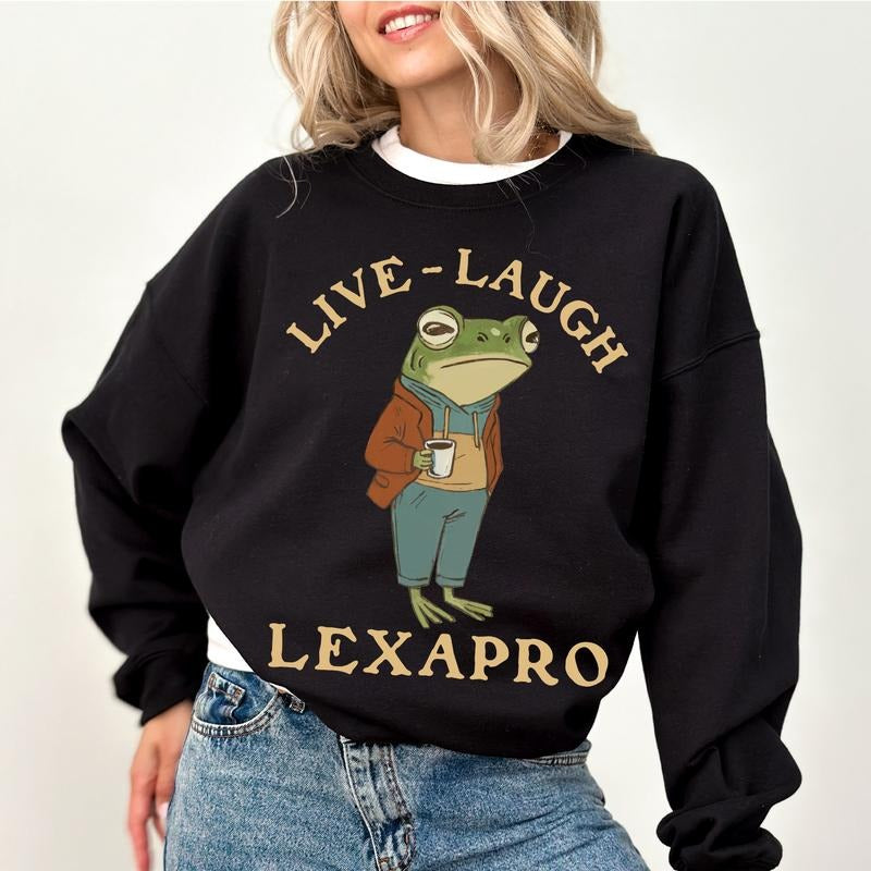 Retro Sarcastic Live Laugh Mental Health Awareness Funny Meme Frog Long Sleeved Sarcastic T-Shirts, Hoodie, Sweatshirt