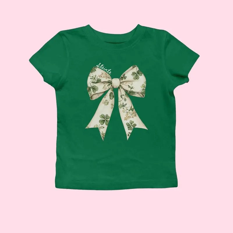 Retro Shamrock Baby Tee, Slainte Crewneck, Toile De Jouy St Patrick's Day Baby Tee, Y2K 2000's Style, Streetwear Style...