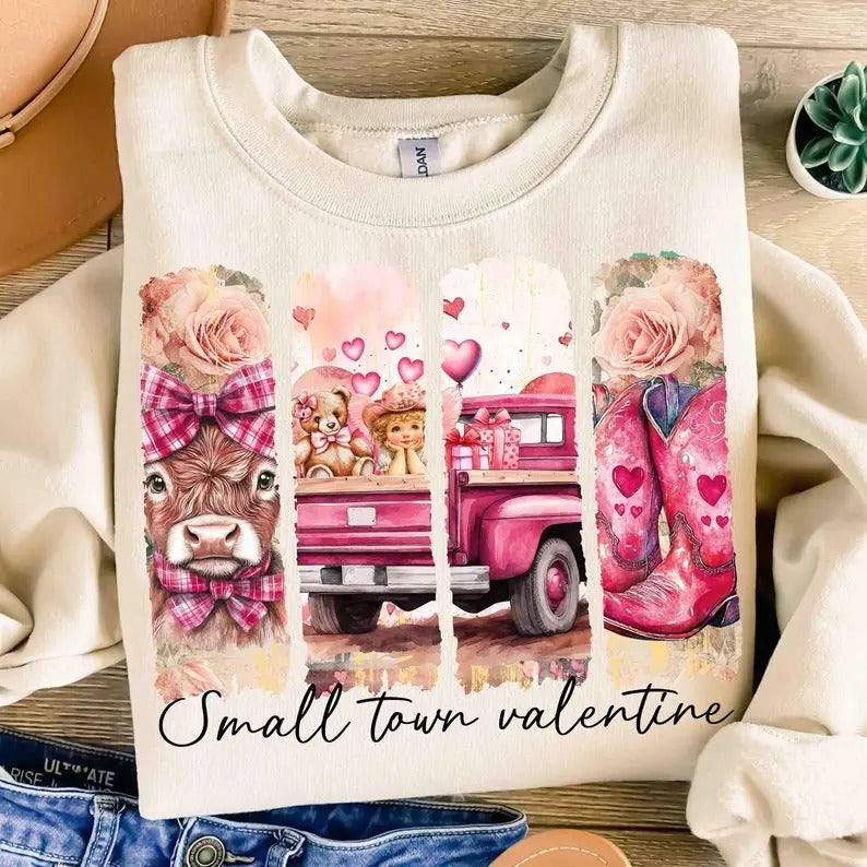 Retro Small Town Valentines  Sweatshir, Valentine's Day Sweatshirt  Crewneck T-Shirts, Hoodie | GrindPrints.com