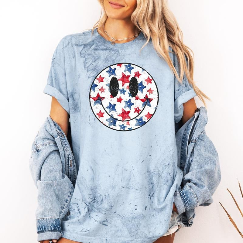 Retro Smiley, Vintage, Patriotic, America, USA, 4th of July, Color Blast Tshirt Comfort Colors T-Shirt Hoodie, Sweatshirt