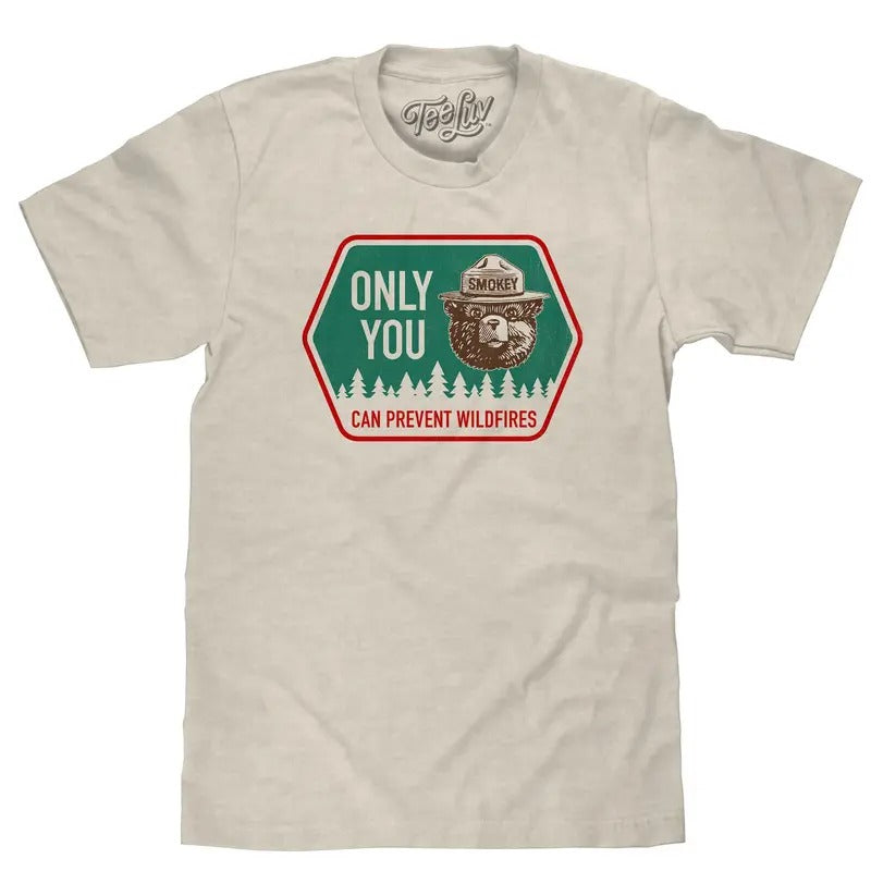Retro Smokey Bear Only You Can Prevent Wildfires T-Shirt - Oatmeal Heather Hoodie, Sweatshirt | GrindPrints.com