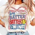 Retro Softball Batter Batter Swing T-Shirt, Checkered Softball Coquette T-Shirt, Game Day Softball Coquette T-Shirt,...