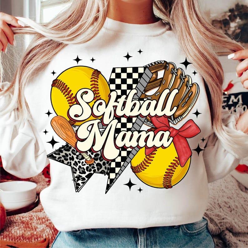 Retro Softball Mama Sweatshirt Softball Coquette Game Day Softball Bow Checker Softball Mom T-Shirts, Hoodie