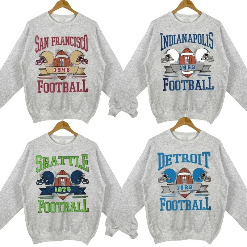 Retro Sport Grey Crewneck - Sweatshirt for All Teams Football Fans T-Shirts, Hoodie | GrindPrints.com