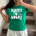 Retro St Patrick's Day Baby Tee, Happy Go Lucky Sweat, Funny St Patrick's Day Baby Tee, Y2K 2000's Style, Streetwear...