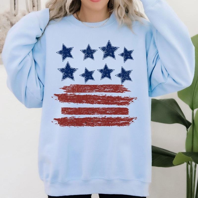 Retro Stars and Stripes, Patriotic, America, 4th of July Sweatshirt, Crew Neck, Women's, Crewneck T-Shirts, Hoodie