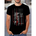 Retro Style Fishing Rod And Novel American Flag Pattern Crew Neck And Short Sleeve T-shirt, Stylish And Chic Summer Tops...