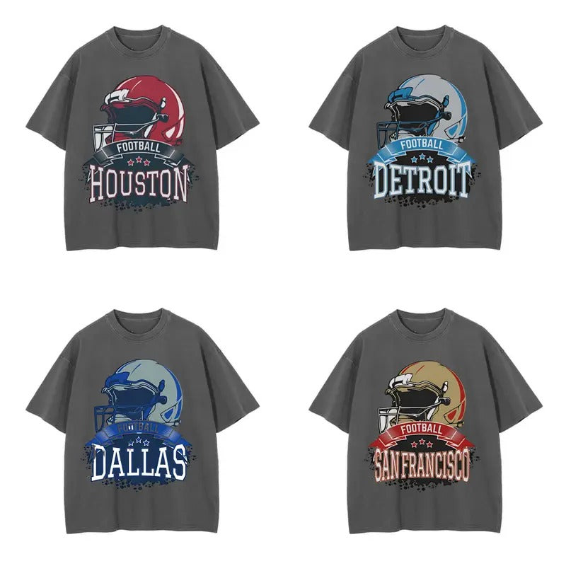 Retro T-Shirt Showcasing All Football Teams - Dark Heather Color Hoodie, Sweatshirt | GrindPrints.com