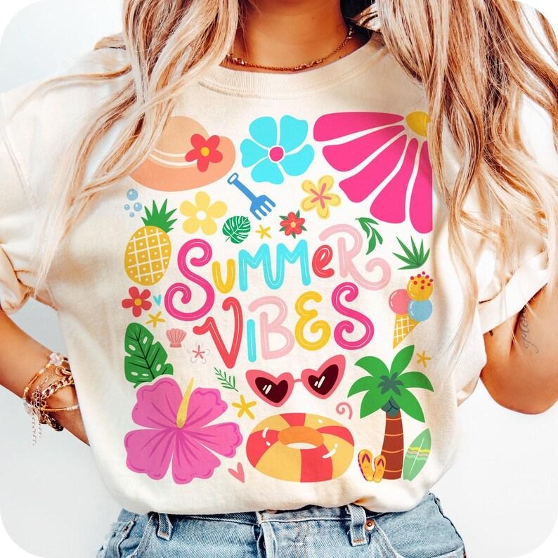 Retro Tropical Summer Vibes Floral Coquette Hello Brushstroke Beach T-Shirt Hoodie, Sweatshirt | GrindPrints.com