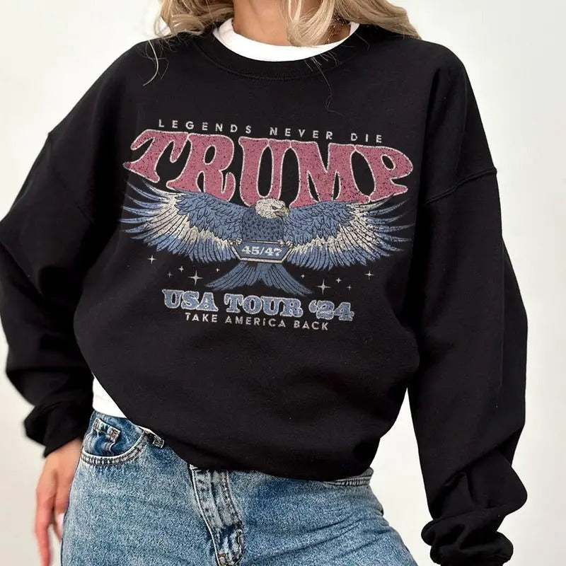 Retro Trummp 2024 Election Crewneck Take America Back Republican Sweatshirt Vintage Style MAGA Sweater Eagle Graphic...