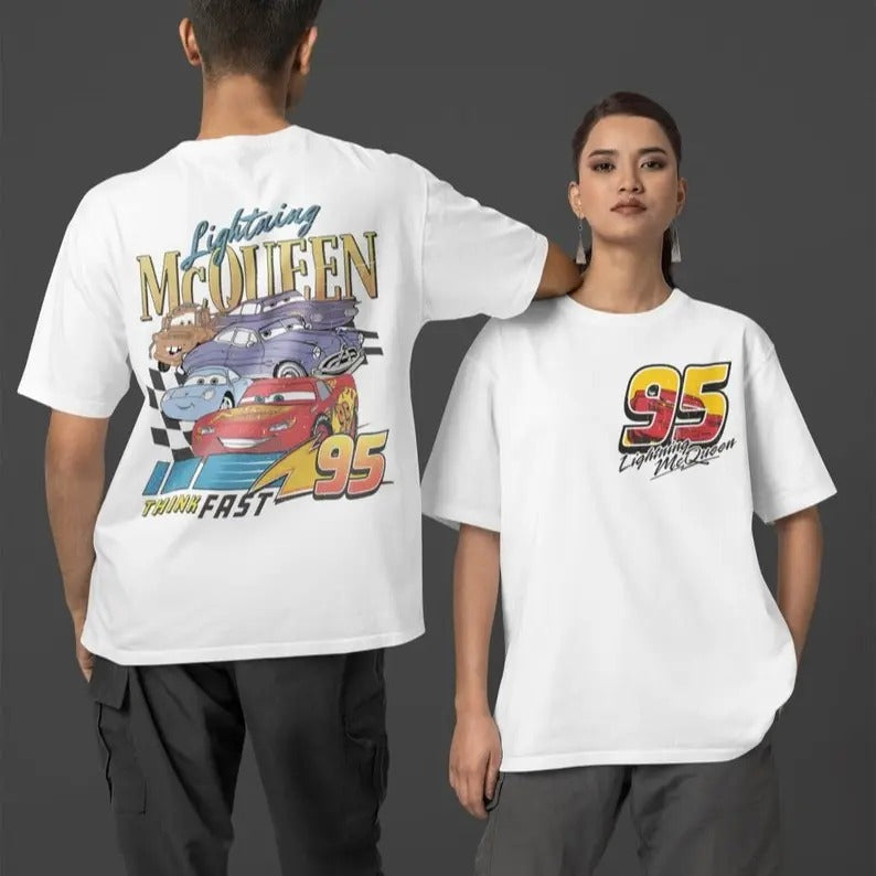 Retro Two Sided Lightning McQueenee Shirt, Lightning McQueenee Number Back, Piston Cup Tee,Cars Land Shirt Hoodie, Sweatshirt