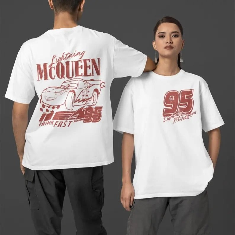 Retro Two Sided Lightning McQueeneee Shirt, Lightning McQueeneee Number Back, Piston Cup Tee,Cars Land Shirt,Cars Shirt...