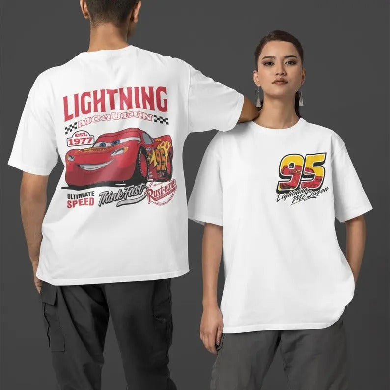 Retro Two Sided Lightning McQueeneee Shirt, Lightning McQueeneee Number Back,Piston Cup Tee,Cars Land Shirt,Cars Shirt...
