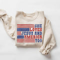 Retro USA Sweatshirt, She Loves Jesus And America Too t shirt, Womens USA Crewneck hoodie, USA Shirt, America Sweatshirt,...