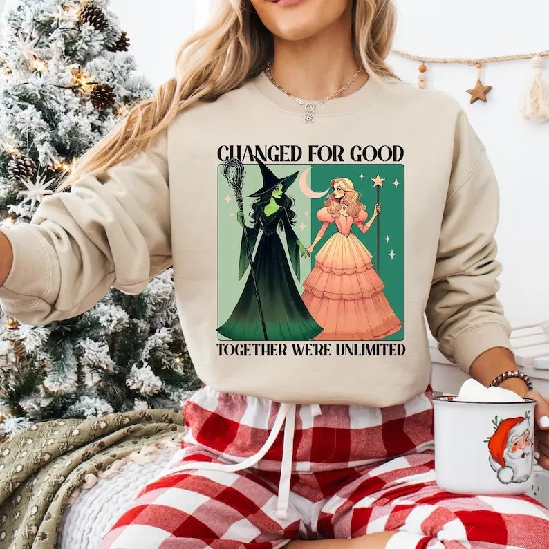 Retro Vintage Wicked Change For Good Sweatshirt, Pink Goes Good With Green Shirt, Defy Gravity T-shirt, Broomstick Magic...