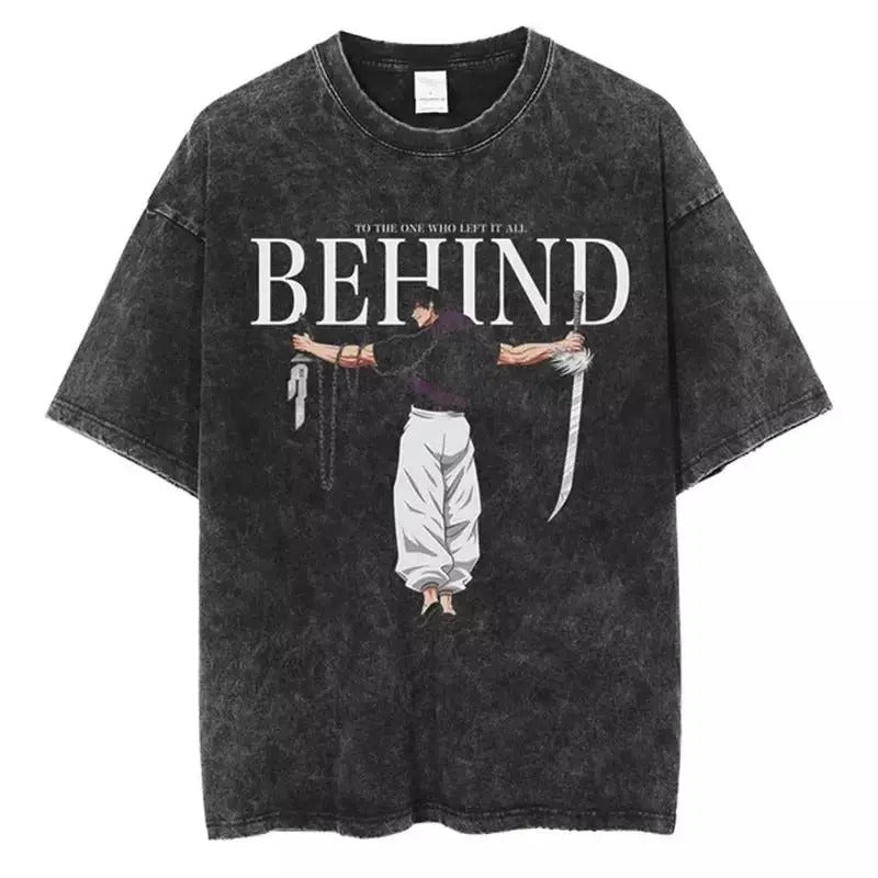 Retro Washed T-shirt Jujutsu Kaisen Fushiguro Megumi Fashion Short Sleeves Casual Cotton Hoodie, Sweatshirt | GrindPrints.com