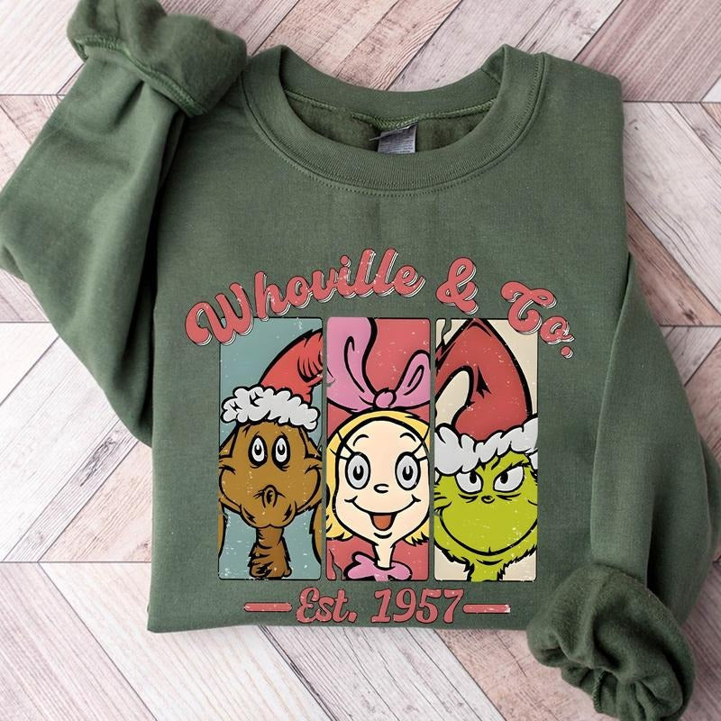 Retro Whoville Est 1957 Christmas Crewneck Sweatshirt, Hoodie, T-shirt | GrindPrints.com