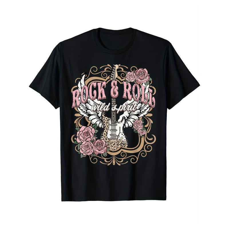 Retro rock,cotton T-shirt, gorgeous, niche design print, wild spirit, high-quality breathable material, sweat absorption,...
