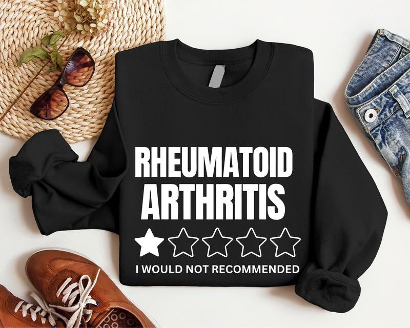 Rheumatoid Arthritis I Would Not Recommend Arthritis Awareness RA Survivor Blue Purple Ribbon Support Warrior . Casual Fabric T-Shirts, Hoodie, Sweatshirt