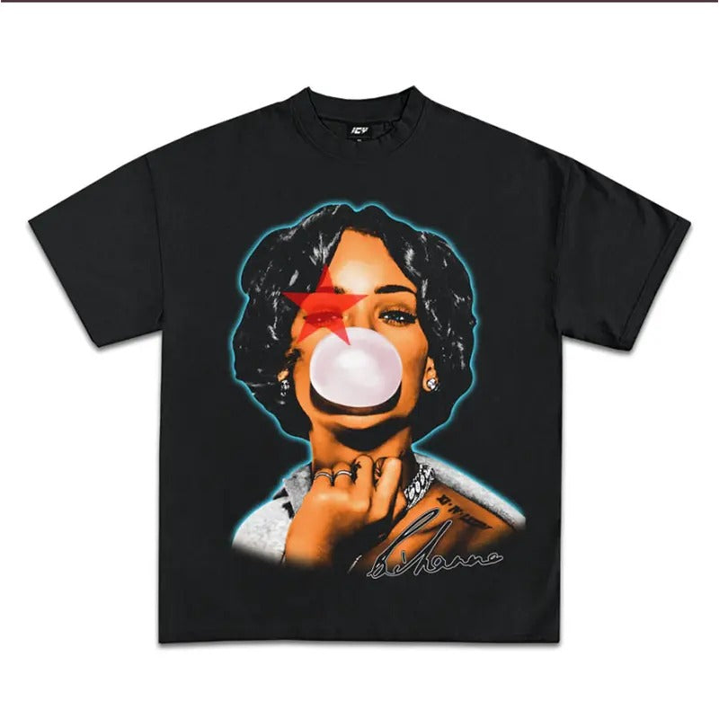 Rihana Red Star Graphic Tee Gift For Fan All Size Hoodie, Sweatshirt | GrindPrints.com