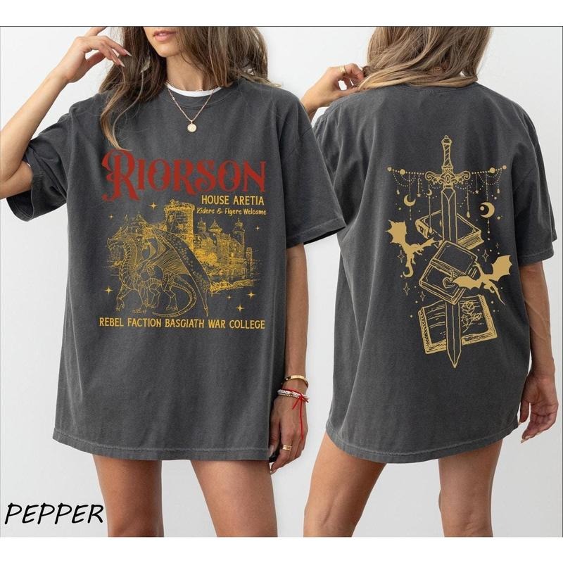Riorson House Aretia Two Sided Sshirt, Fourth Wing Shirt, Dragon Rider Fantasy Book Lover, Bookish Merch Romantasy, Xaden...