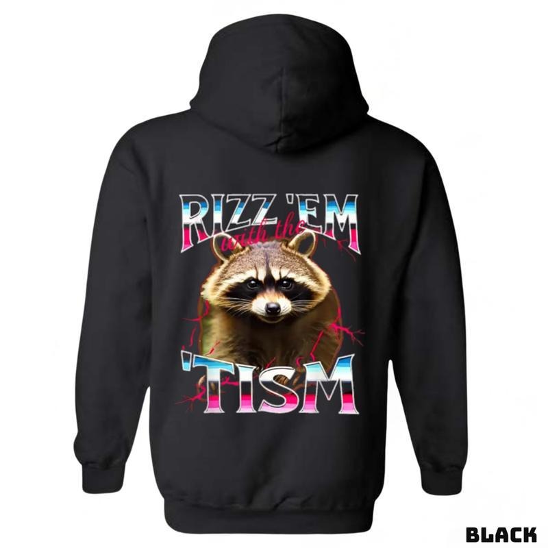 Rizz 'Em With The 'Tism" Raccoon Graphic sweatshirt-tshirt-hoodie, Vibrant and Unique sweatshirt,  for Casual Outings,...