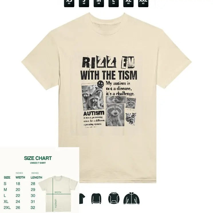 Rizz 'em with the tism T-Shirt Trending Raccoon Tee, Gifts Hoodie, Sweatshirt | GrindPrints.com