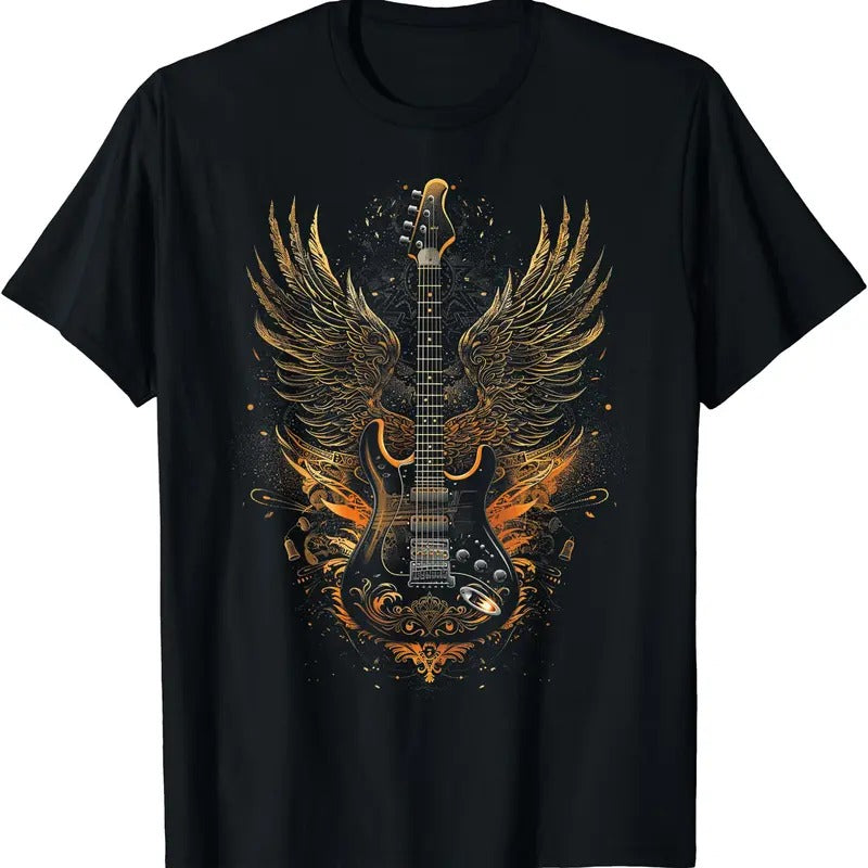 Rock & Roll Guitar Wings Cotton Short Sleeve Size S 5XL T-Shirts, Hoodie, Sweatshirt