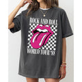 Rock And Roll World Tour, Lips and Tongue, Checkered, 80s Rock, Retro, Classic Rock Tshirt, Women's Comfort Color Tee,...