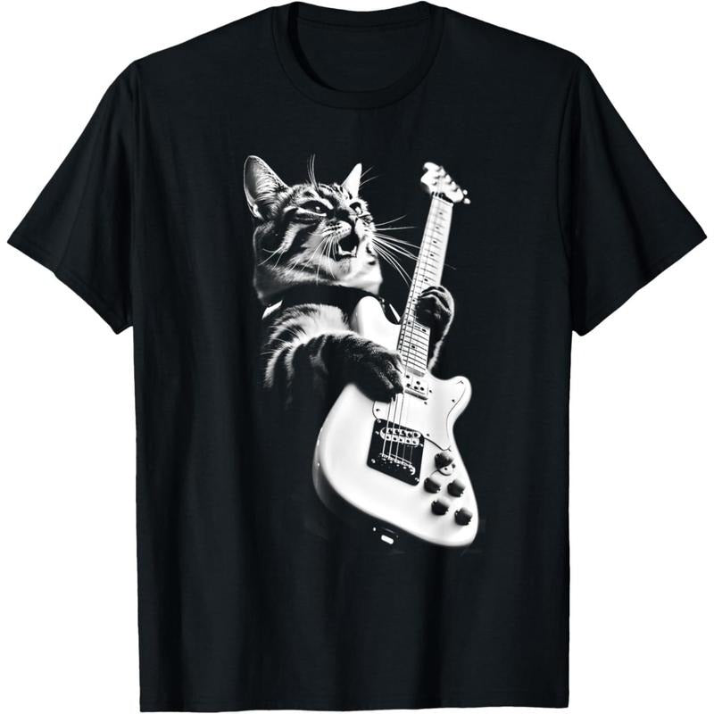 Rock Cat Playing Guitar - Funny Guitar Cat T-Shirt made in usa Hoodie, Sweatshirt | GrindPrints.com