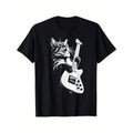 Rock Cat Playing Guitar - Funny Guitar Cat T-Shirt, 100%Cotton, Gifts for Men Dad Husband Grandpa, S-XXXL, Black  made in...