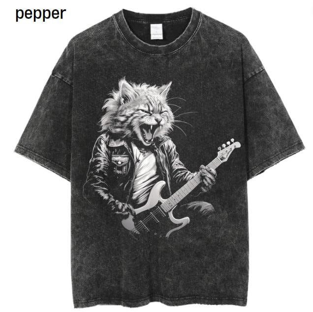 Rock Cat Playing Guitar Funny Guitar Cat Design Mens Womens T-Shirt, Cat Lovers, Rock Lovers Gift, Funny Gift Menswear...