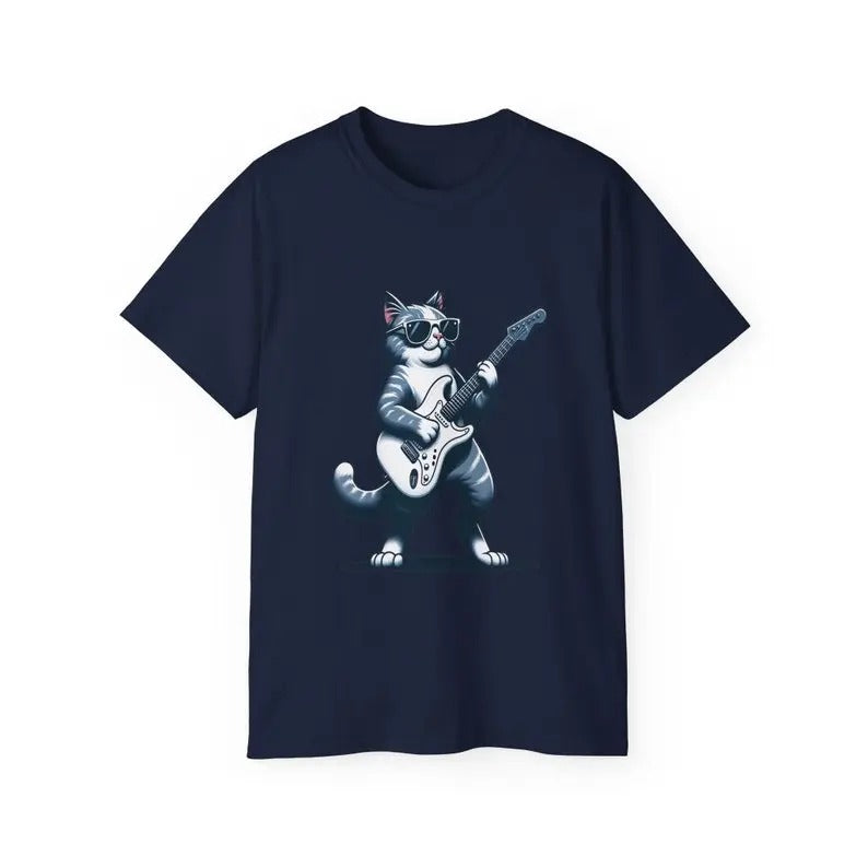 Rock Cat Playing Guitar Vintage T-Shirt, Retro Funny Guitar Cat T-Shirt for Cat & Rock Lovers  Cool Rocker Oversized...